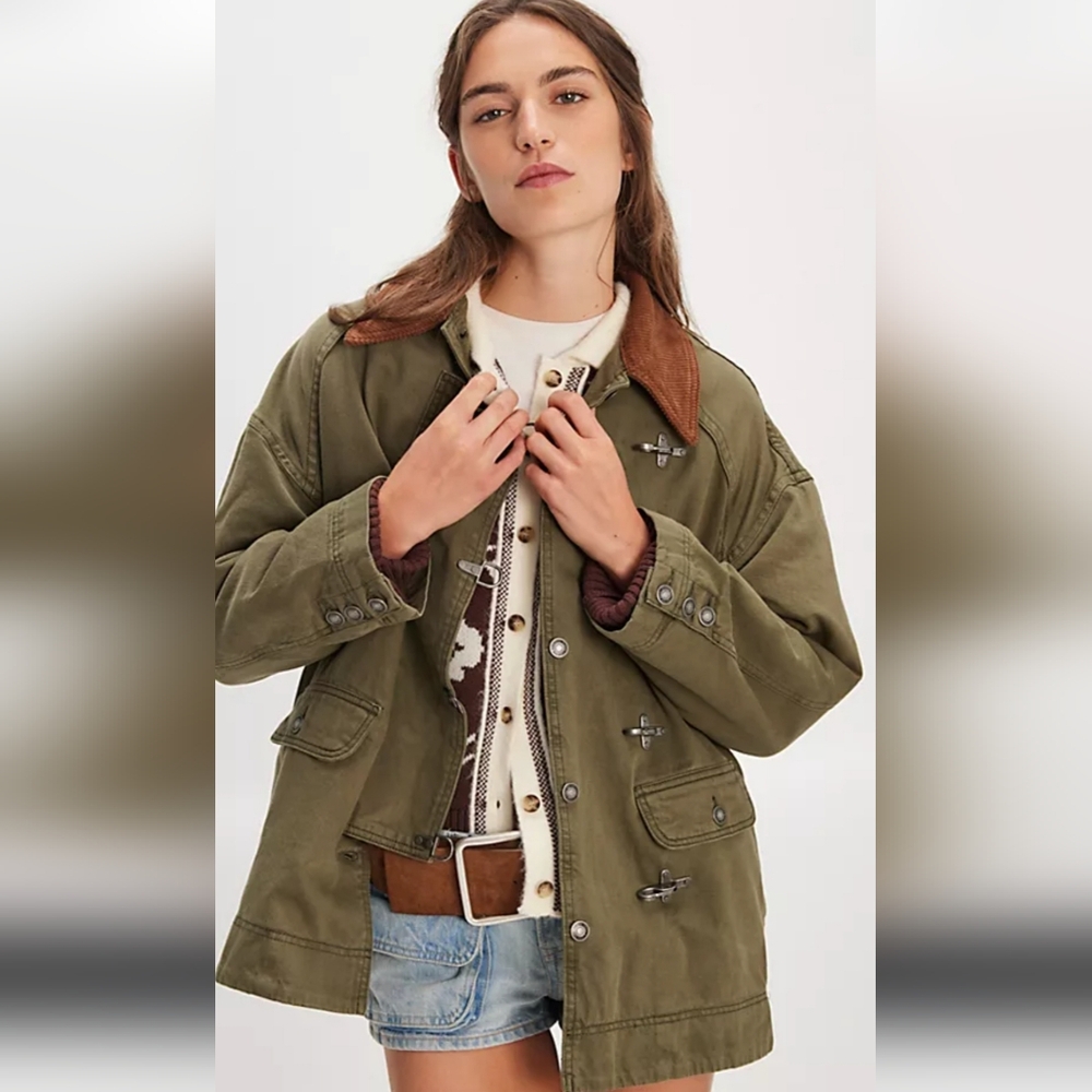Free People We The Free Olive Barn Jacket L Toggle Coat
